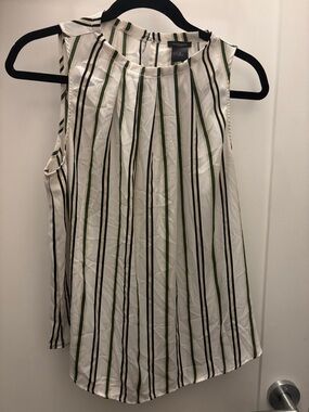 Ann Taylor Sleeveless Vertical Stripe Blouse - Ivory, Black & Olive